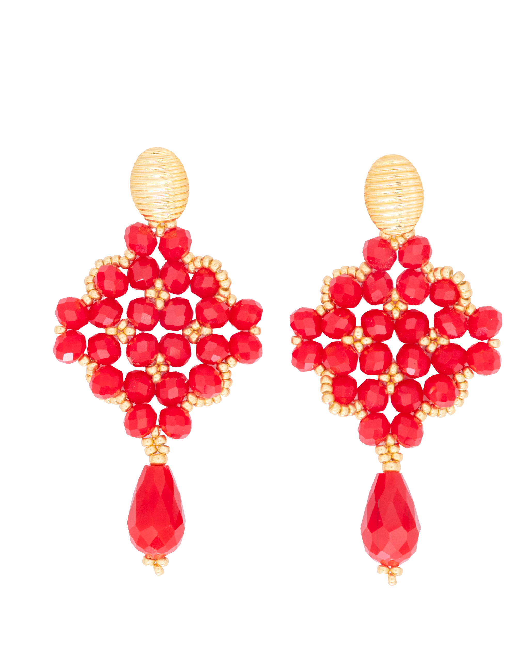 Handmade Crystal and Gemstone Earrings, Vibrant Colors, Various Styles, Durable (Red)