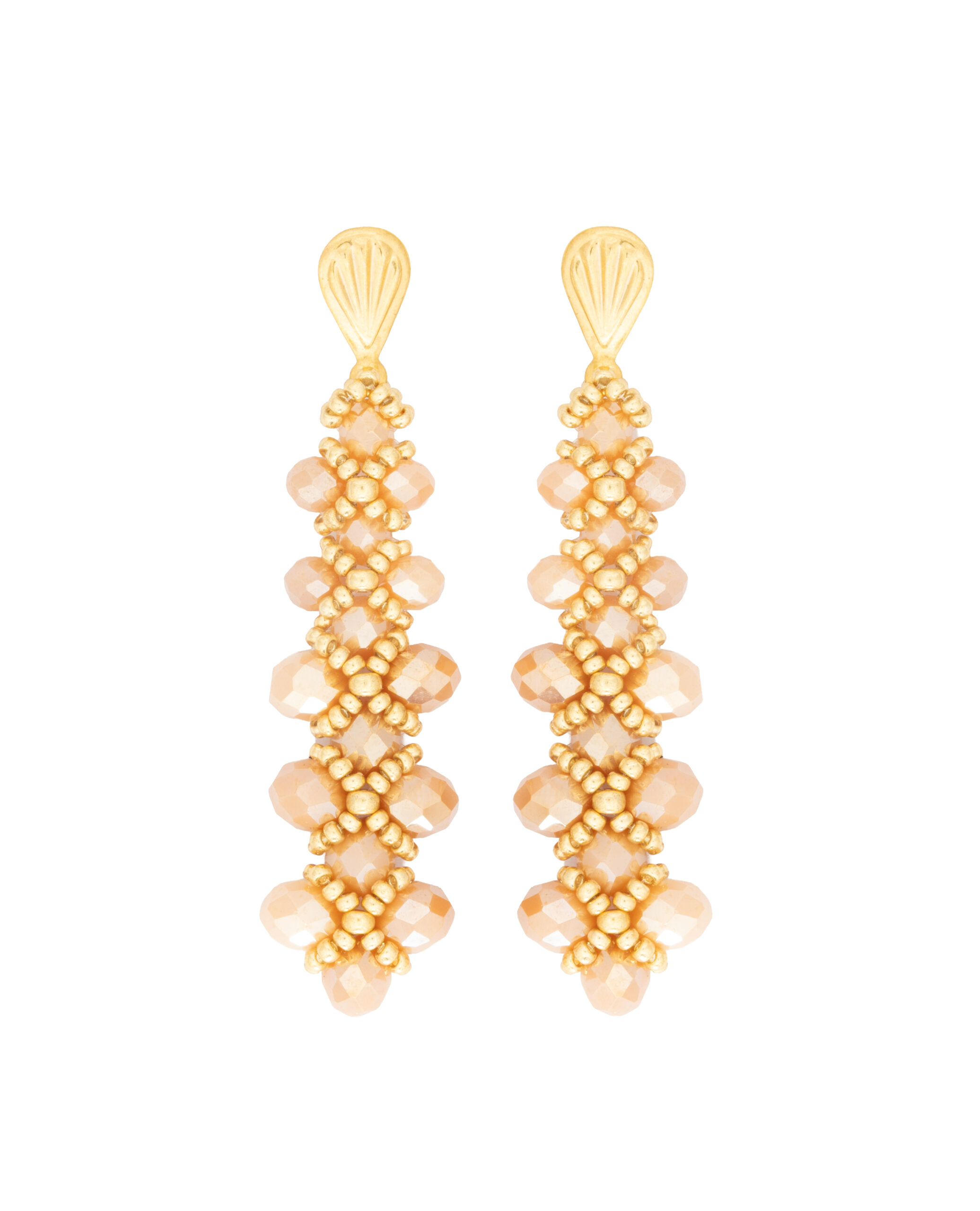 Handcrafted Drop Earrings with Faceted Crystals and Gold Accents