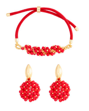 Handcrafted Red Jewelry Set ? Bracelet & Earrings with Gold Accents
