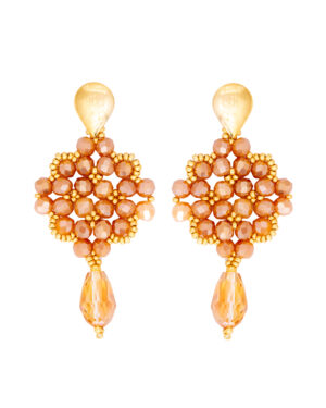 Handcrafted Amber Crystal Drop Earrings with Gold Accents