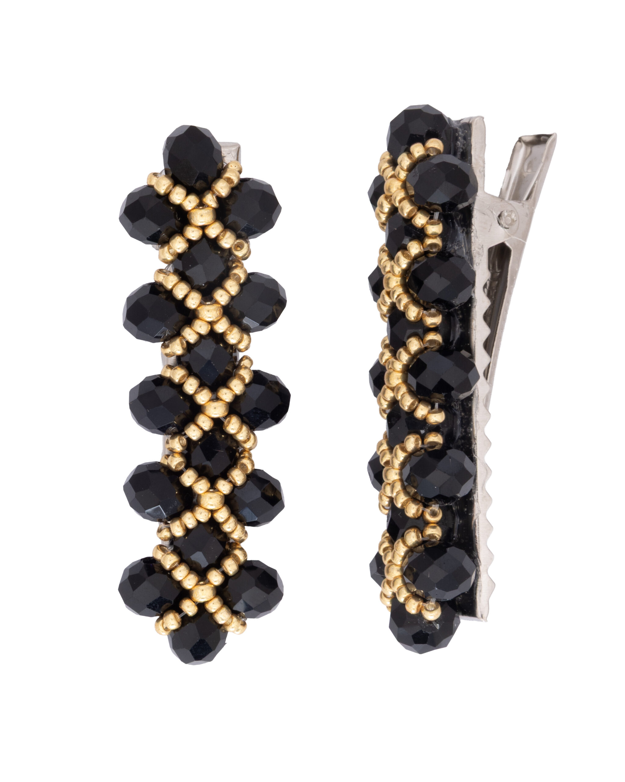 Handmade Hair Clip with Gemstones and Crystals in Assorted Colors - Black - Image 2