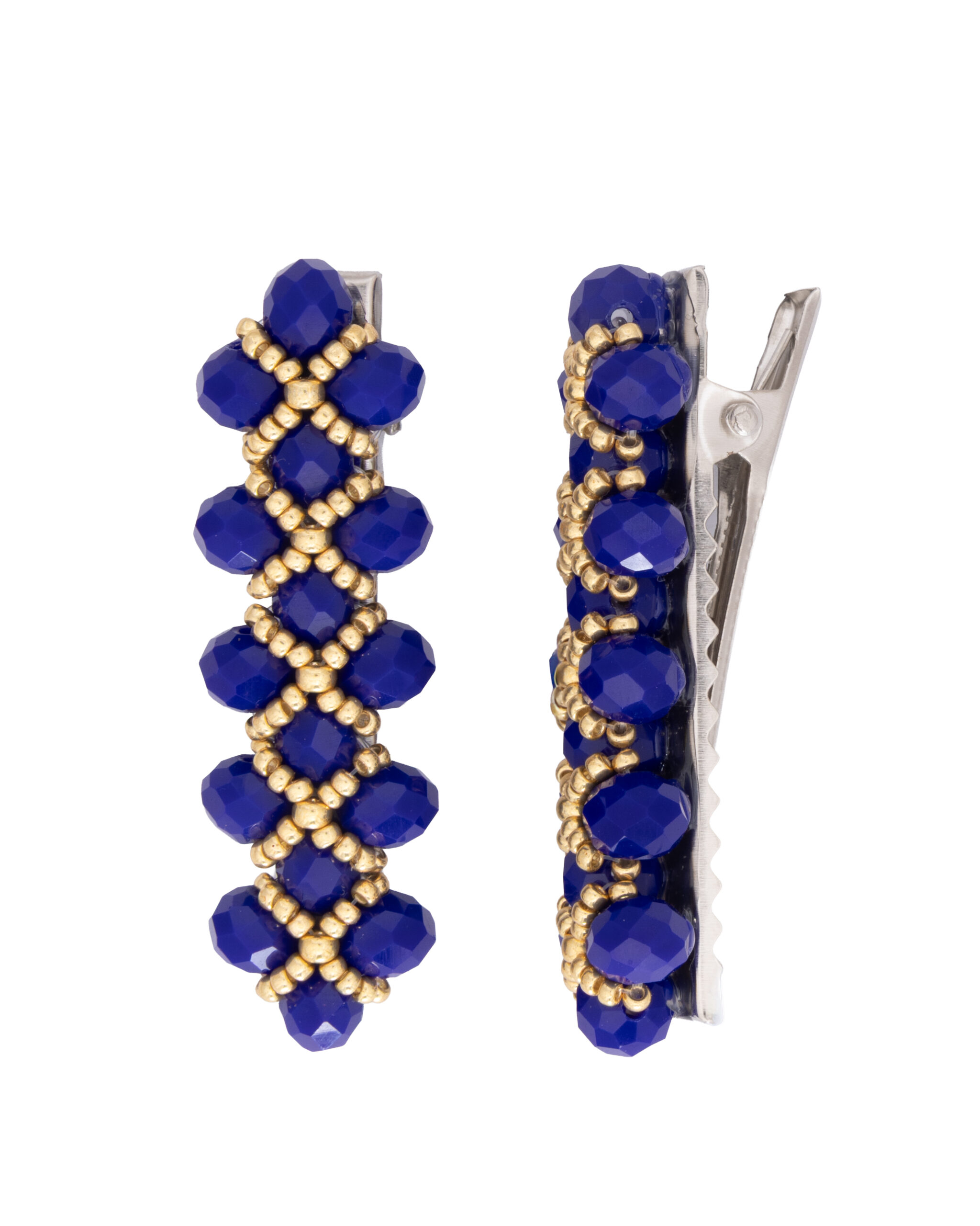 Handmade Hair Clip with Gemstones and Crystals in Assorted Colors (dark blue) - Image 2