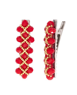 Handmade Hair Clip with Gemstones and Crystals in Assorted Colors (red)