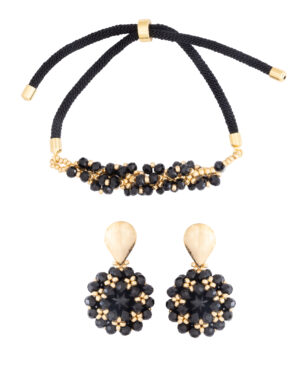 Handcrafted Black Crystal Statement Earrings with Gold Accents