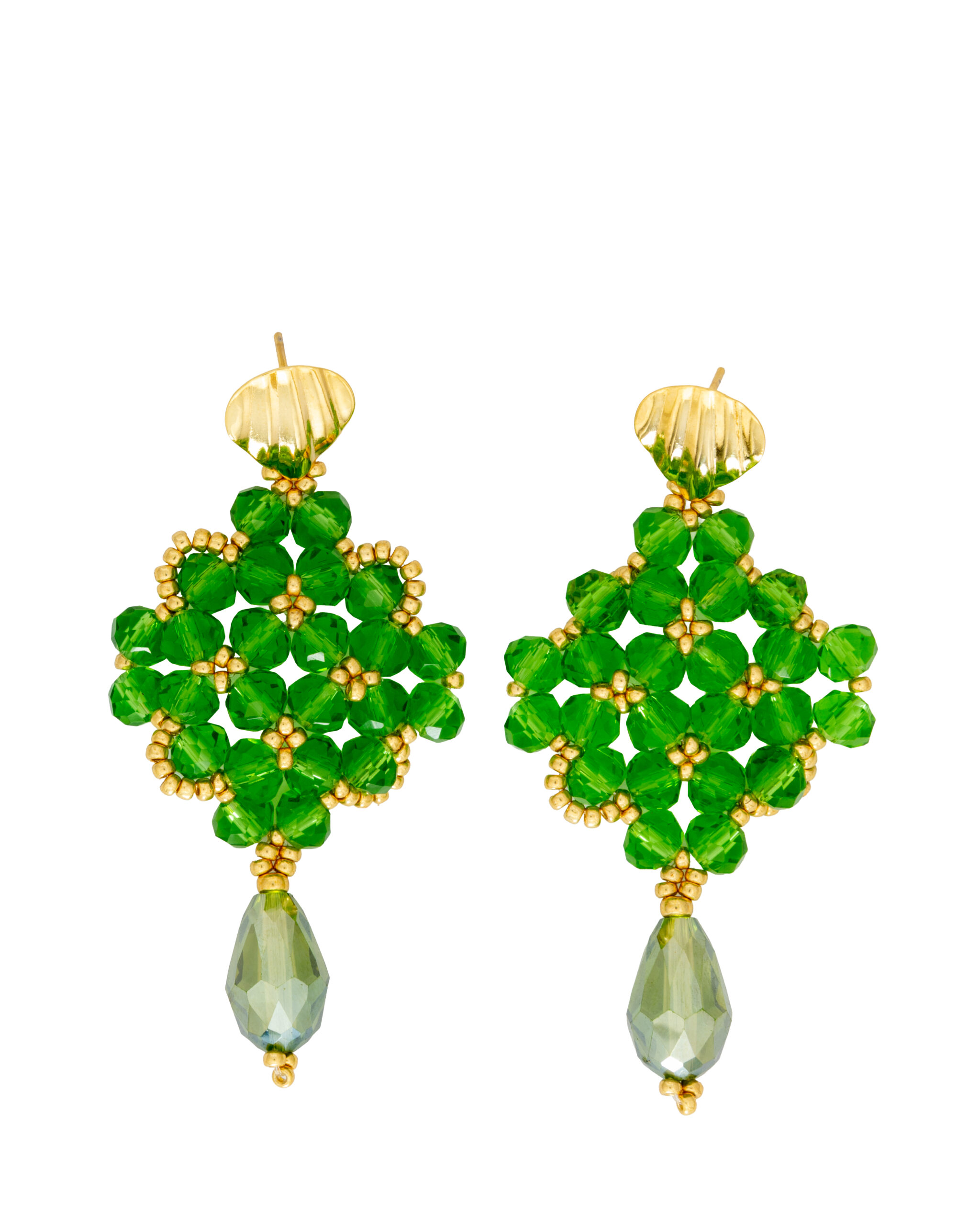 Handcrafted Green Crystal Statement Earrings