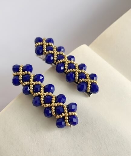 Pinzas para el cabello en cristal azul tejido a mano (par)