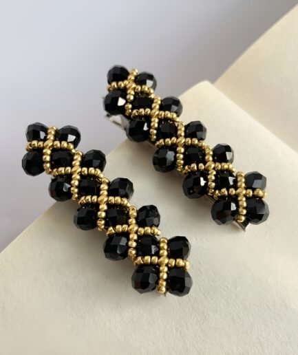 Pinzas para el cabello en cristal negro tejido a mano (par)