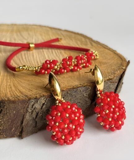 Set Aretes + Pulsera cristal rojo