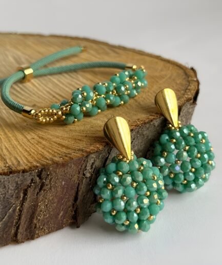 Set de pulsera y aretes colgantes en cristal turquesa